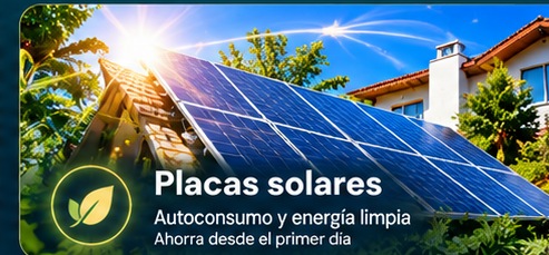 Placas solares en una vivienda bajo el sol