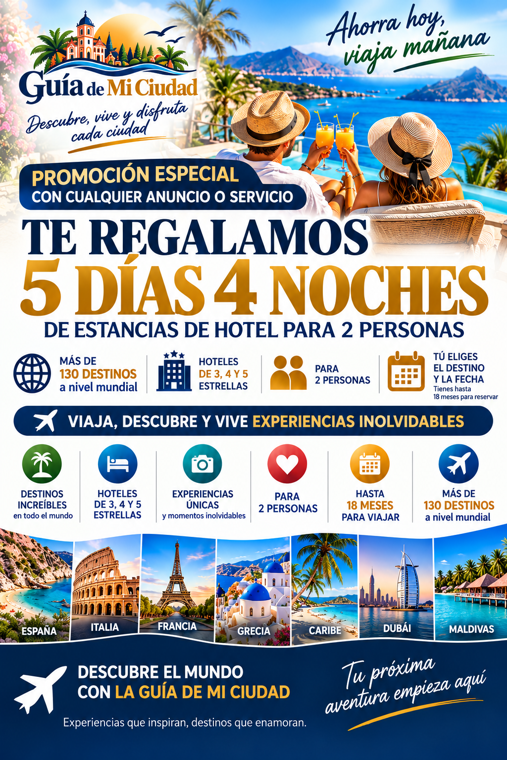 Promoción especial: 5 días y 4 noches de hotel para dos personas en más de 130 destinos a nivel mundial